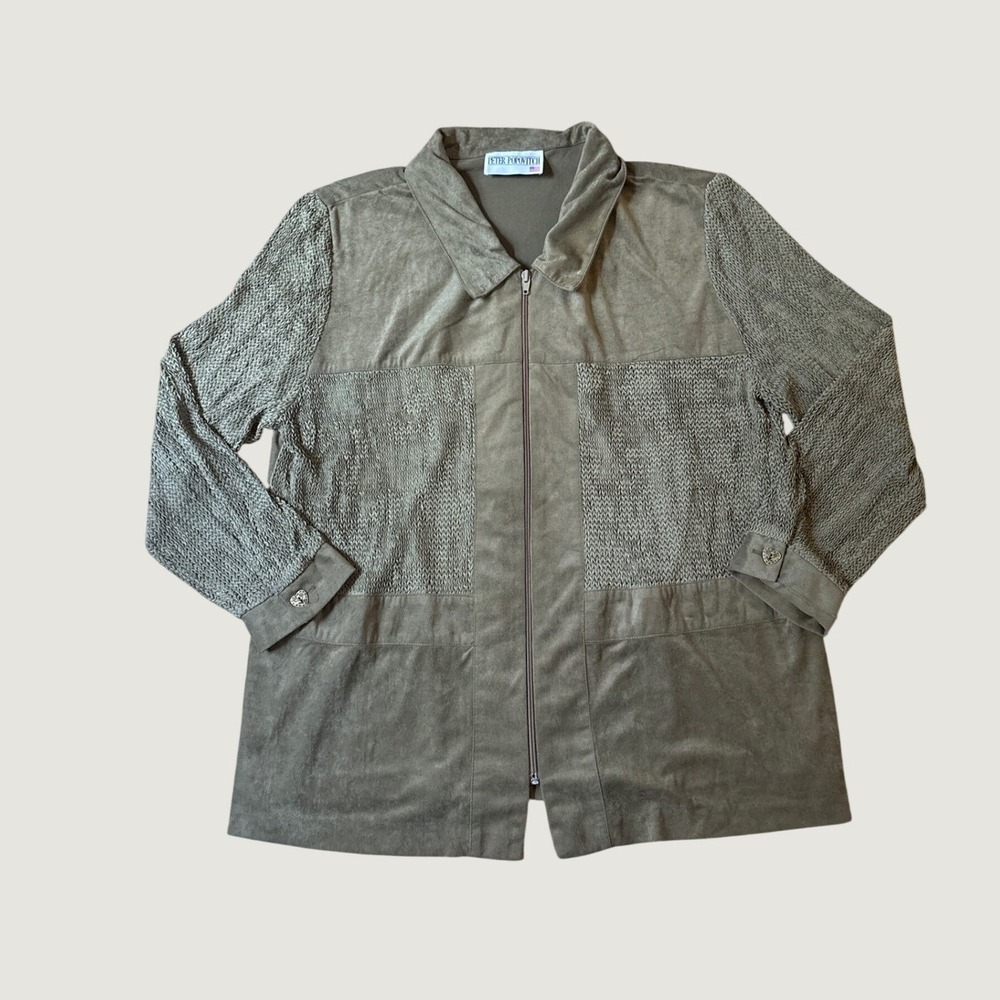 Peter Popovitch Jacket Mens Green Mixed Media Faux Suede Zip Up SIZE XL